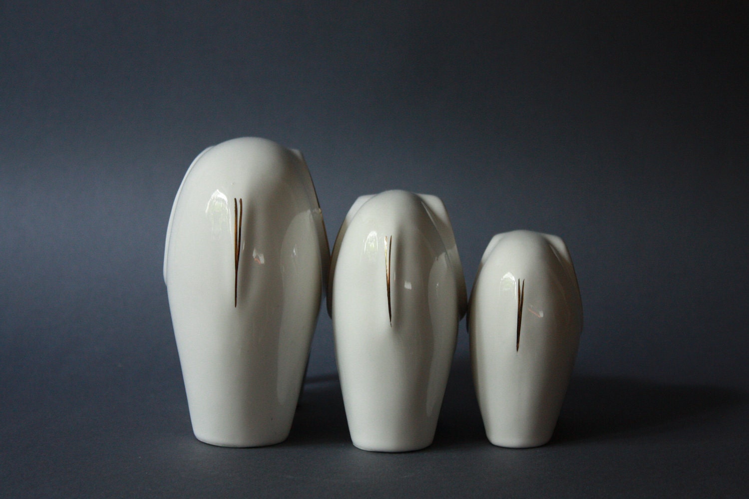 Mid-Century Modern Set of 3 Porcelain Elephants Figurines