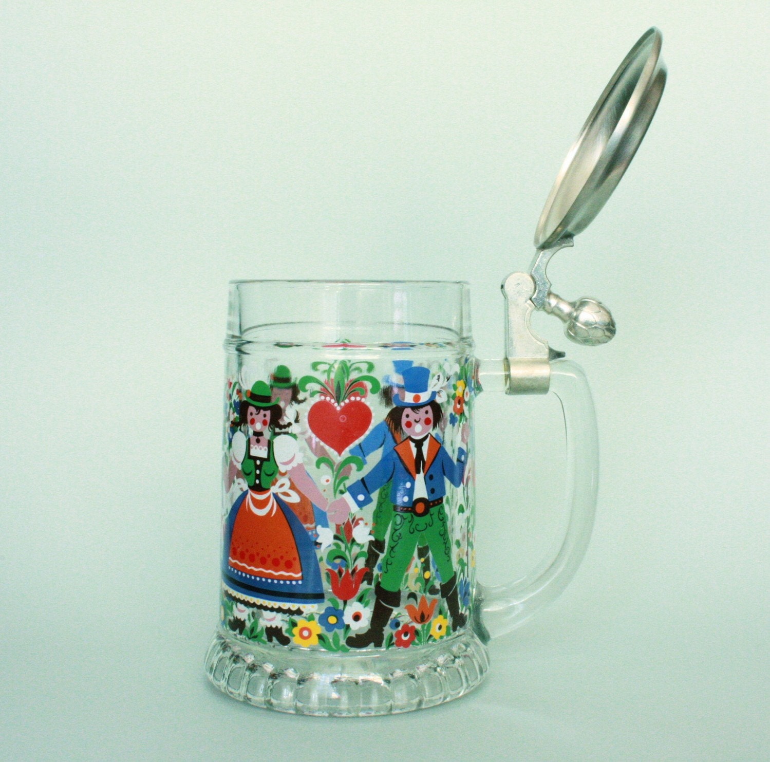 Vintage Beer Mug Oktoberfest Folk Art with Pewter Lid BMF