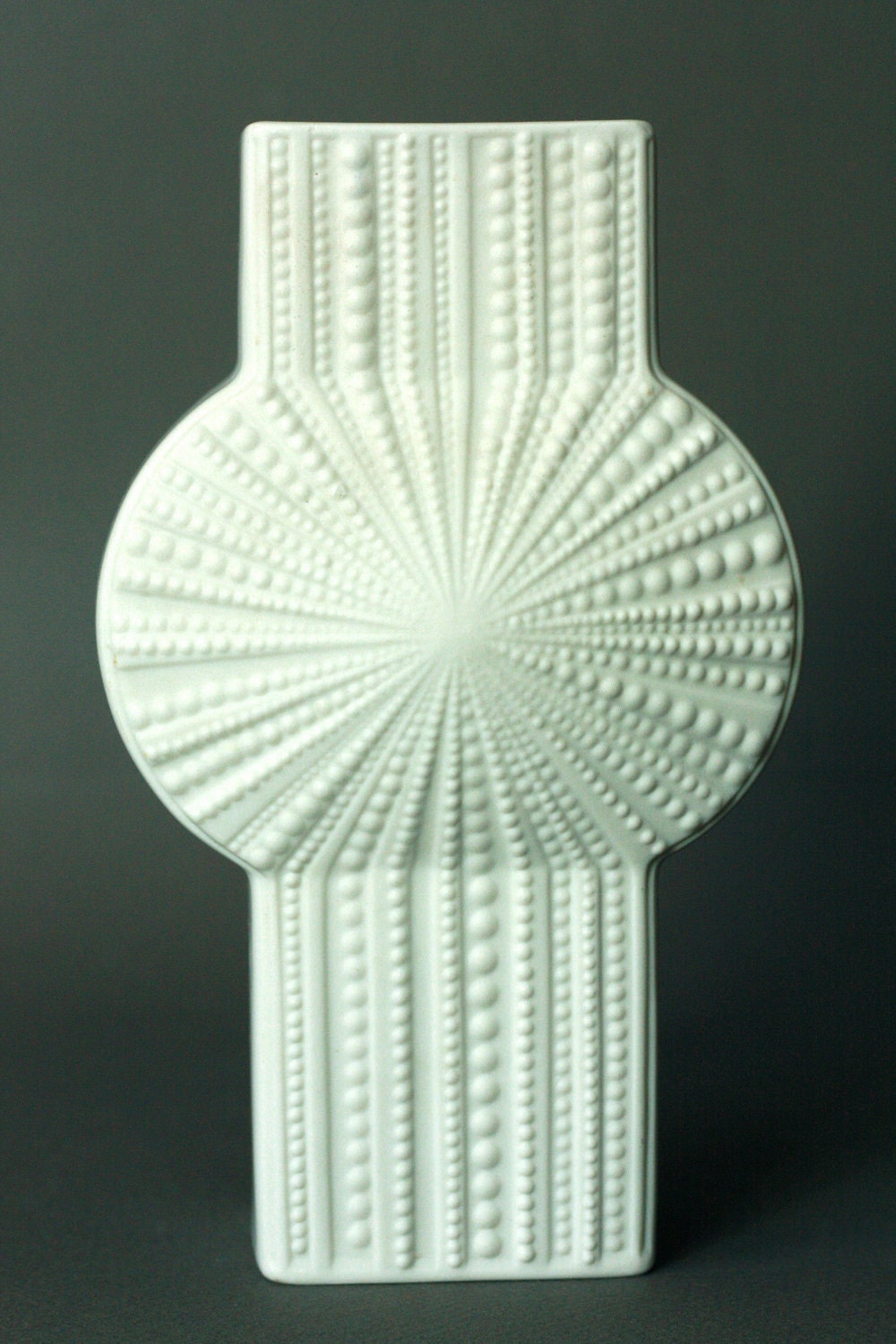 ON SALE Vintage Op Art White Matte Porcelain Vase Sea Urchin Shell Relief By Heinrich
