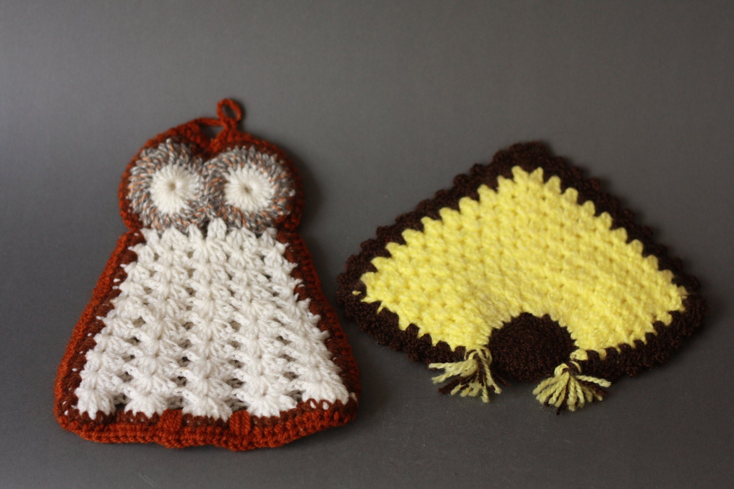Set of two Whimsical Crocheted Pot Holders Mama and Owl