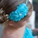 Teal lace ruffle romper with matching shabby headband.