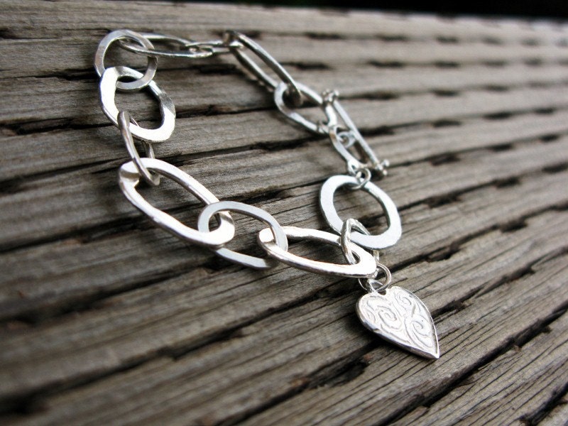 Silver charm bracelet handmade, fine silver