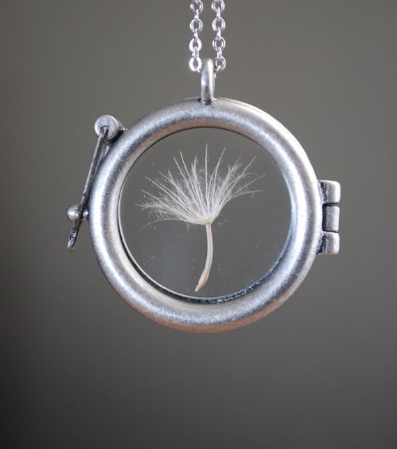 Round Dandelion Seed Necklace Dandelion Necklace Glass Locket