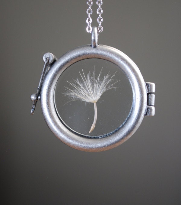 Round Dandelion Seed Necklace Dandelion Necklace Glass Locket