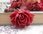 Red Rose Necklace, Flower Pendant Necklace, Resin Flower Jewelry, Cranberry Red Rose, Gothic Romance, Nature Inspired Jewelry