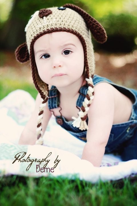 NEW----Puppy Dog Earflap Beanie Hat--Photography Prop or Baby Shower Gift--Choose your size