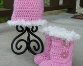 Pink Winter Snow Bunny Beanie and Boot Set