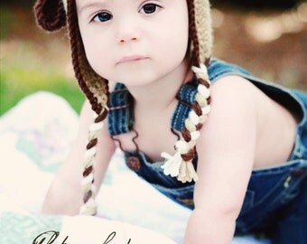 NEW----Puppy Dog Earflap Beanie Hat--Photography Prop or Baby Shower Gift--Choose your size