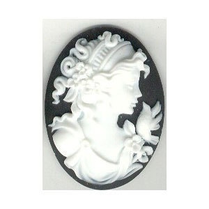 Resin cameo black and white 40x30mm lady&bird  item 155a - cameojewelrysupply