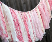 Spring Romance Vintage Inspired Shabby Torn Fabric Rag Garland Banner Bunting, Wedding Party Decor, Photo Prop  6 Feet - Cream Pink Rose