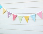 Easter BUNTING, Fabric Flag Banner, Garland, Pennant Home or Nursery Decor, Photo Prop - Pink, Green, Yellow, Blue, Lavender - 9 flags