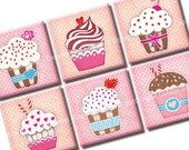 Cupcake Party 1x1 inch squares Printable Images. Digital Collage Sheet for magnets, cards, scrapbooks, invites. Download and print