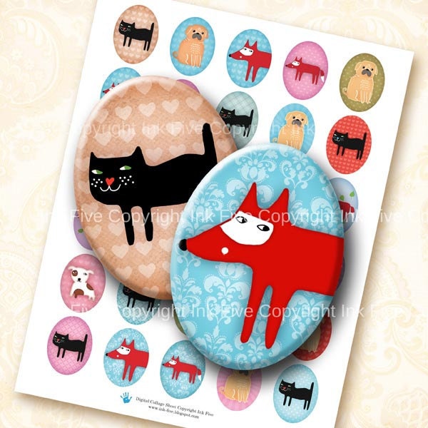 30x40 mm ovals Funny Zoo. Animals Collage sheet for cabochons, cameos, pendants.  Printable oval images for download