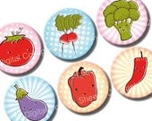 Retro Kawaii Vegetables 1 inch bottle caps graphics. Digital download kitchen veggies images for magnets,  pendants, bottlecaps, badges