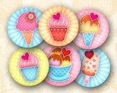 1 inch circles Summer Ice Cream. Sweet ice-cream bottle caps printable images. Cakes kitchen digital download for cupcake toppers, decors