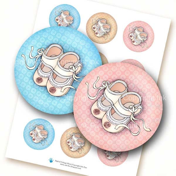 Buy announcements gifts invitations - Baby Announcement printable images 2 inch circles for invitations, gift tags, cupcake toppers, envelope seals. Blue pink - baby boy girl