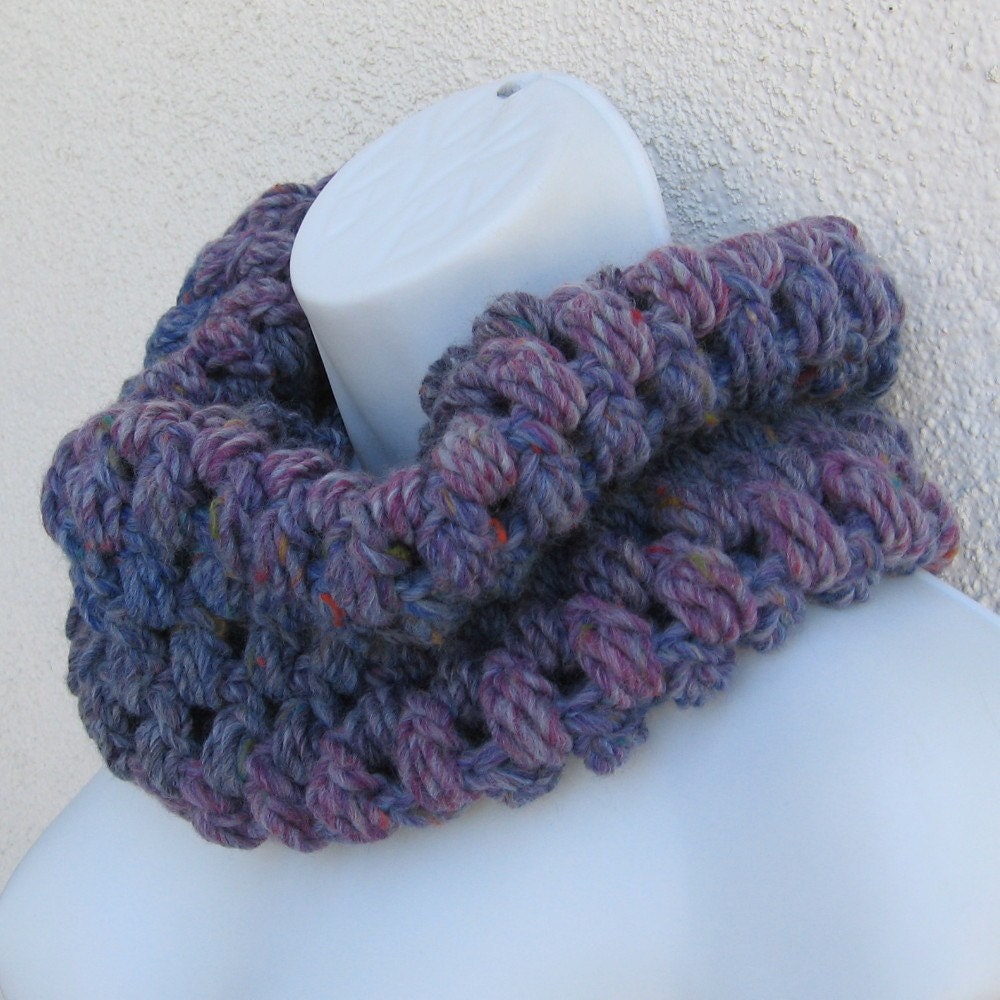 BLUE HEATHER Cluster Cowl with denim blue, purples and rose