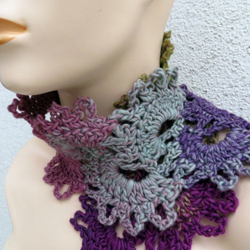 GARDEN FANTASY Crescent Moon Scarf in  burgundy, cranberry, olive, pale turquoise and more