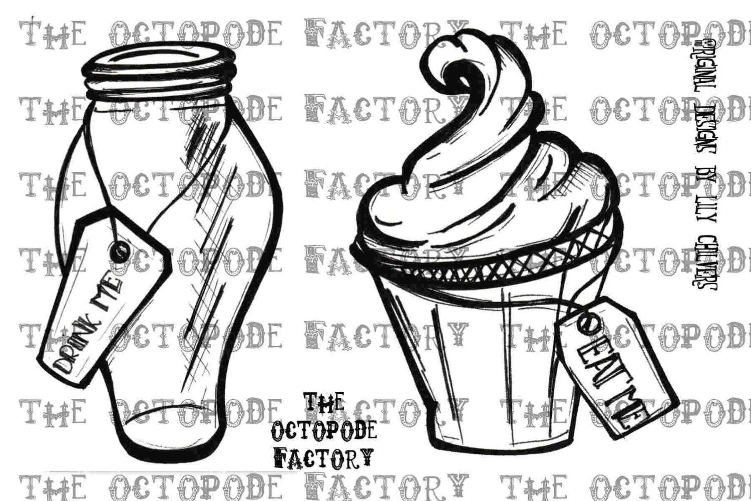 Alice Elements Eat Me Cake Drink Me Bottle Digital Stamp (instant download)