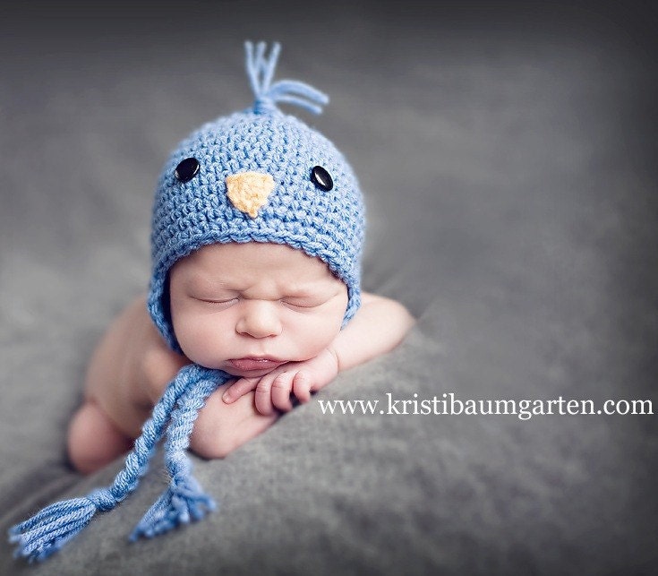 Baby BLUEBIRD BIRD CHICK Crochet Hat Newborn 0 3 6 Months