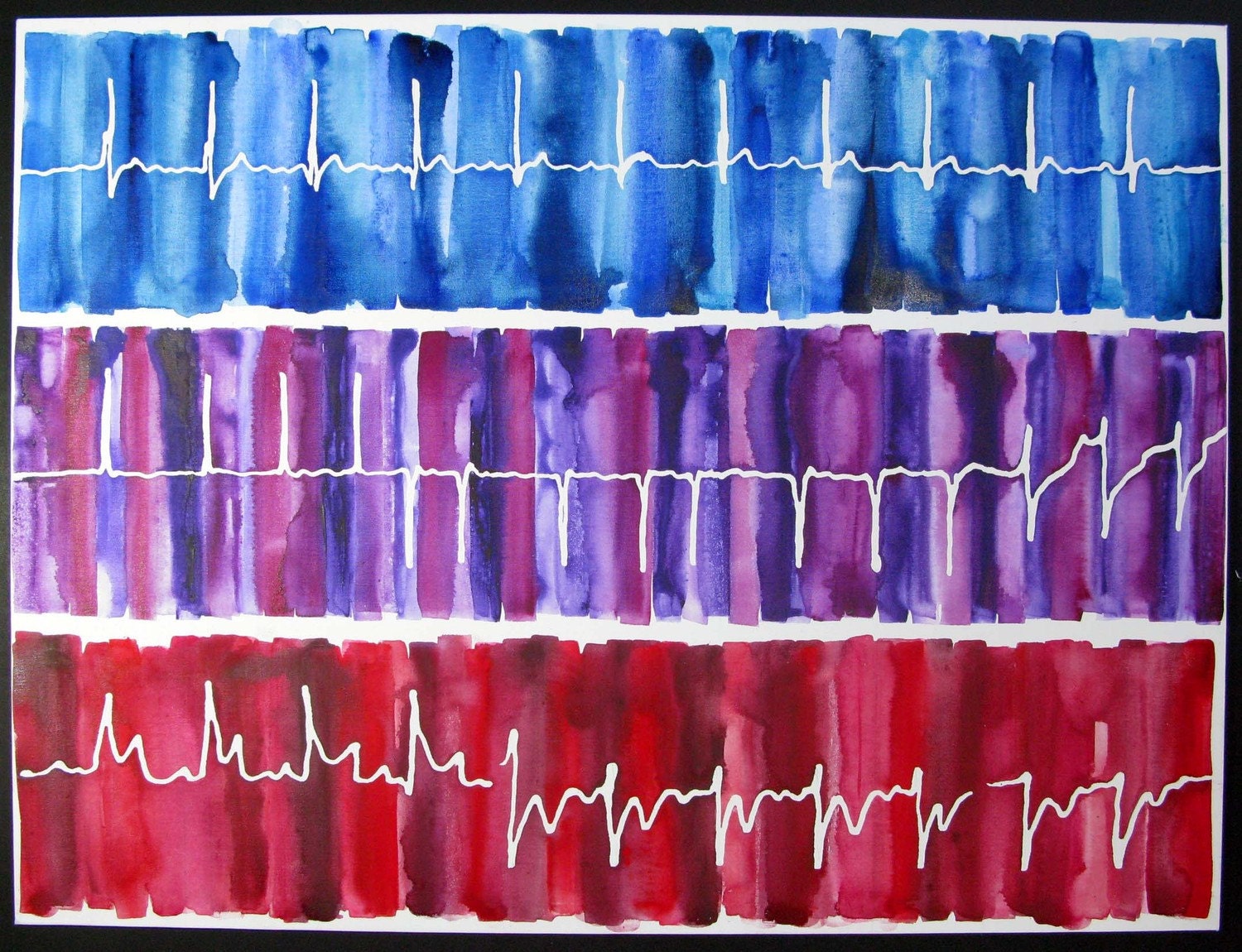 The Impossible ekg - original watercolor painting on canvas