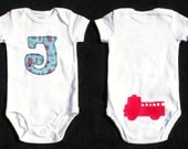 Firetruck Personalized Onesie - Baby Boy Girl Clothes - Fireman Firefighter Dalmation Fire Truck Engine - Any Letter of the Alphabet