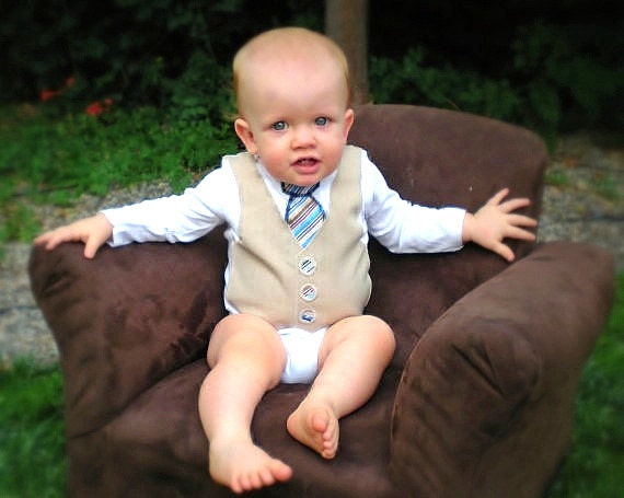 Long Sleeve Tie and Vest Onesie - Pinstripe - Boutique Baby Boy Clothes