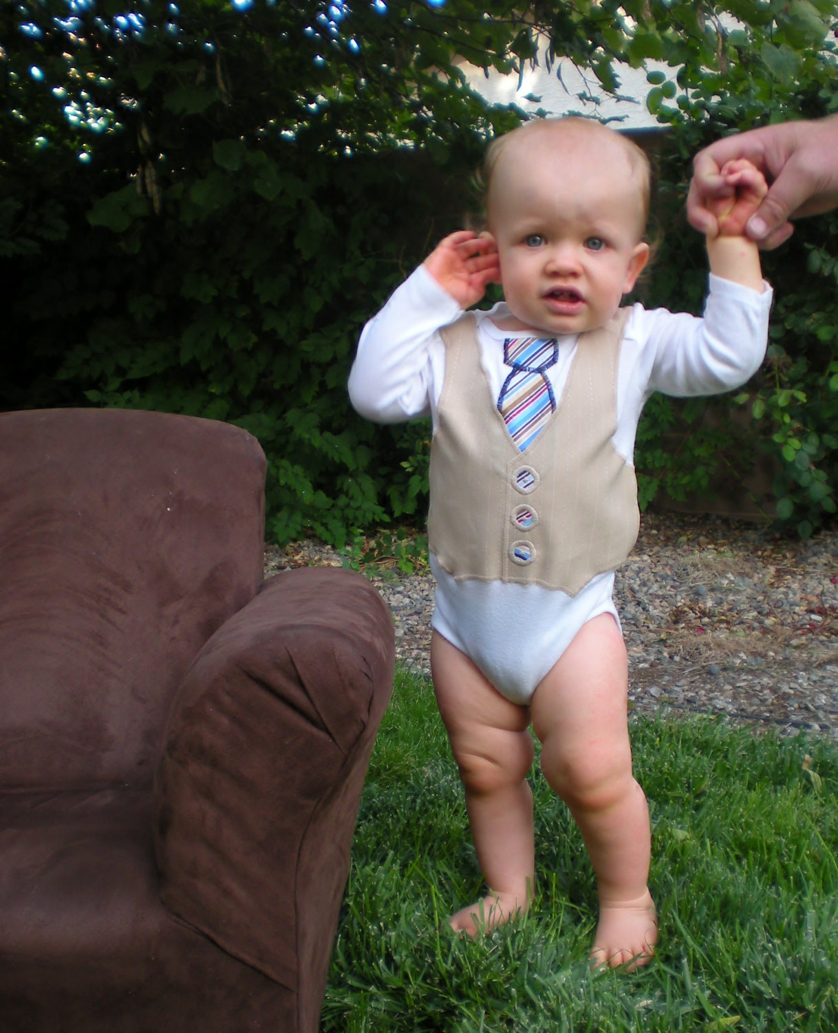 Long Sleeve Tie and Vest Onesie - Pinstripe - Boutique Baby Boy Clothes