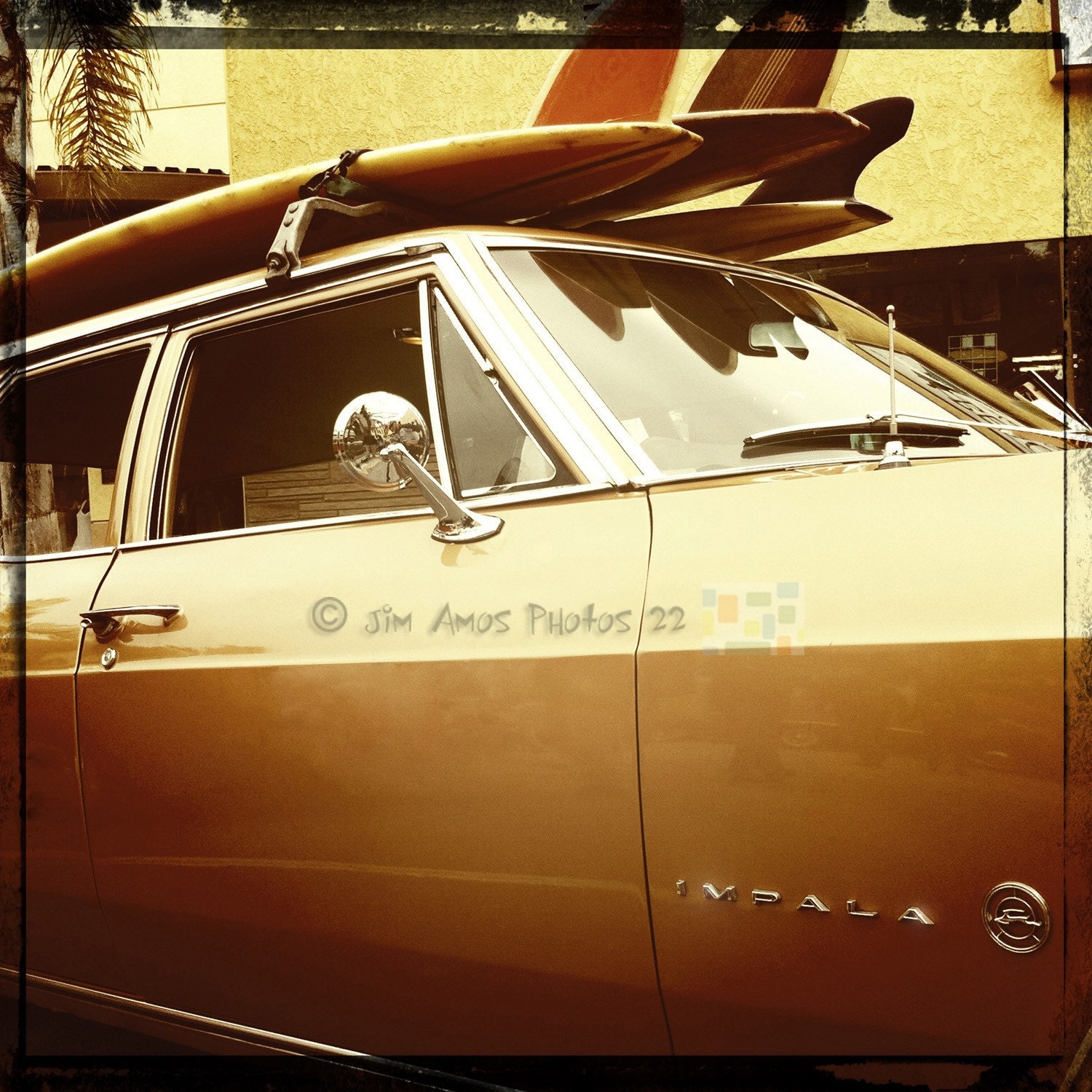 Chevy Impala - 5X5 Classic Car with Surfboards Photo - Vintage feel photography