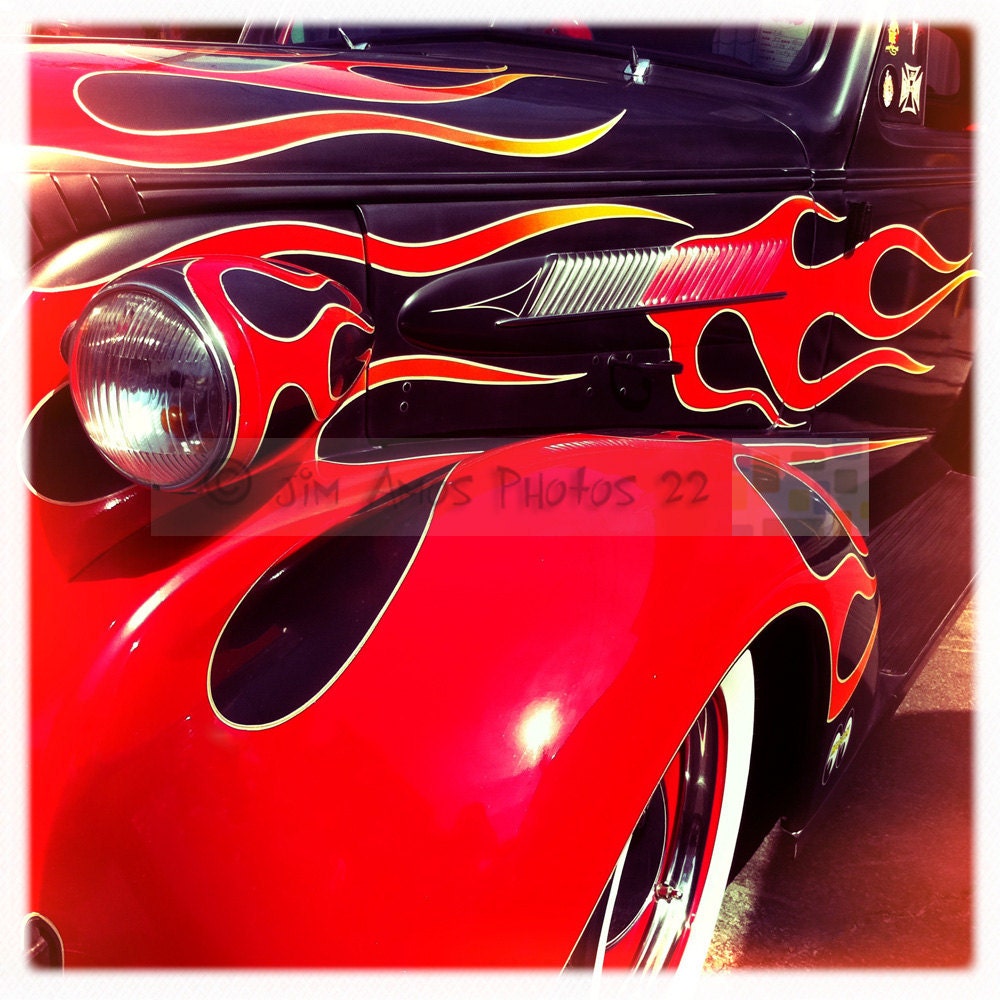 Hot Rod Photo - Classic Hot Rod with Flames 5x5 photo