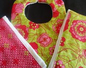 Bib and Burp Cloth Bundle with Coordinating Pink and Green Prints