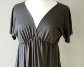 Womans Grey Dress made from soft Jersey Knit Organic Cotton fabric with Kimono Sleeves and band around the hem, perfect with leggings