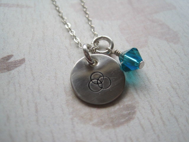 Sterling Silver Trinity Circles with Swarovski Crystals handstamped- The OM Collection