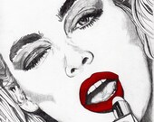 LIPSTICK GIRL - Pencil Drawing Art Illustration - Free Worlwide Shipping
