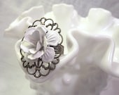 Filigree - Enamel White Flower Ring - FREE Shipping
