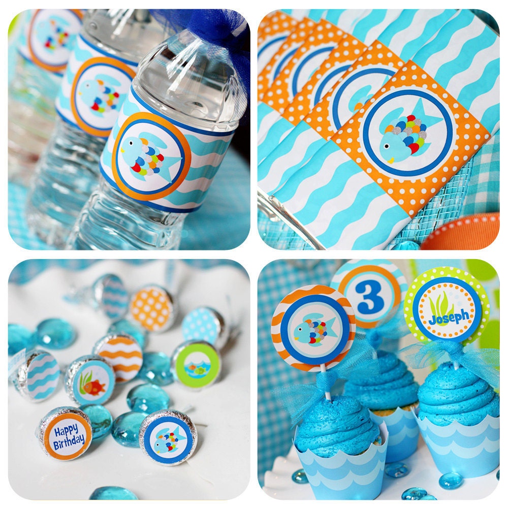 Fish Birthday Party Printables Set - Rainbow Fish, Ocean, Sea Life by Amanda's Parties TO GO Il_570xn