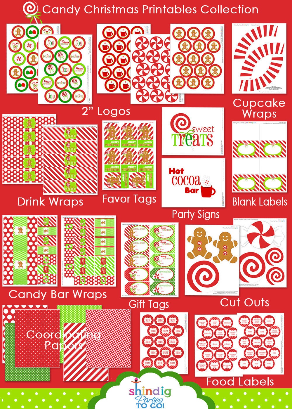 Candy Christmas & Gingerbread Printables  - Huge Party Set by Amanda's Parties To Go - 60% OFF