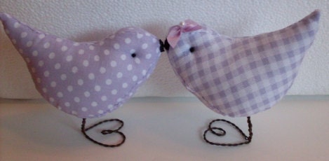 Lavender Check and Polka Dots Sweet Love Birds Wedding Cake Topper, Baby Showers ,Nursery Decor, Birthdays