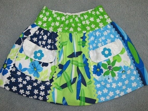 Gidget skirt in blue and lime, size 4