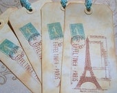 Large Travel Gift Tags-Paris France Vintage Stamped