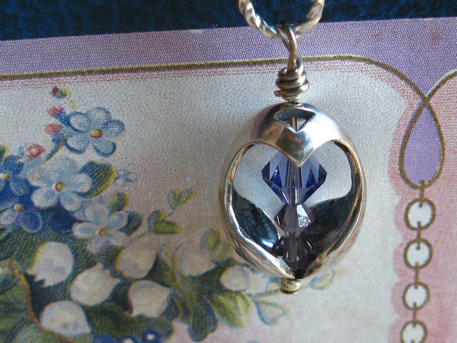 Handcrafted Sterling Silver Cut-Out Heart Charm and Crystal Egg Pendant