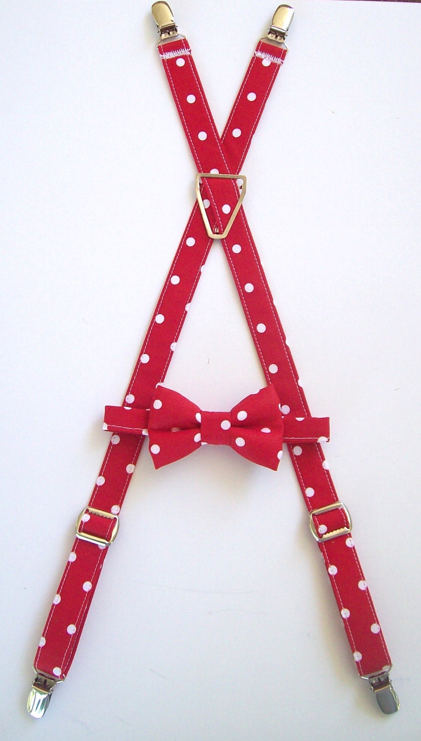 Red with White Polka Dots Suspender and Bow Tie Set