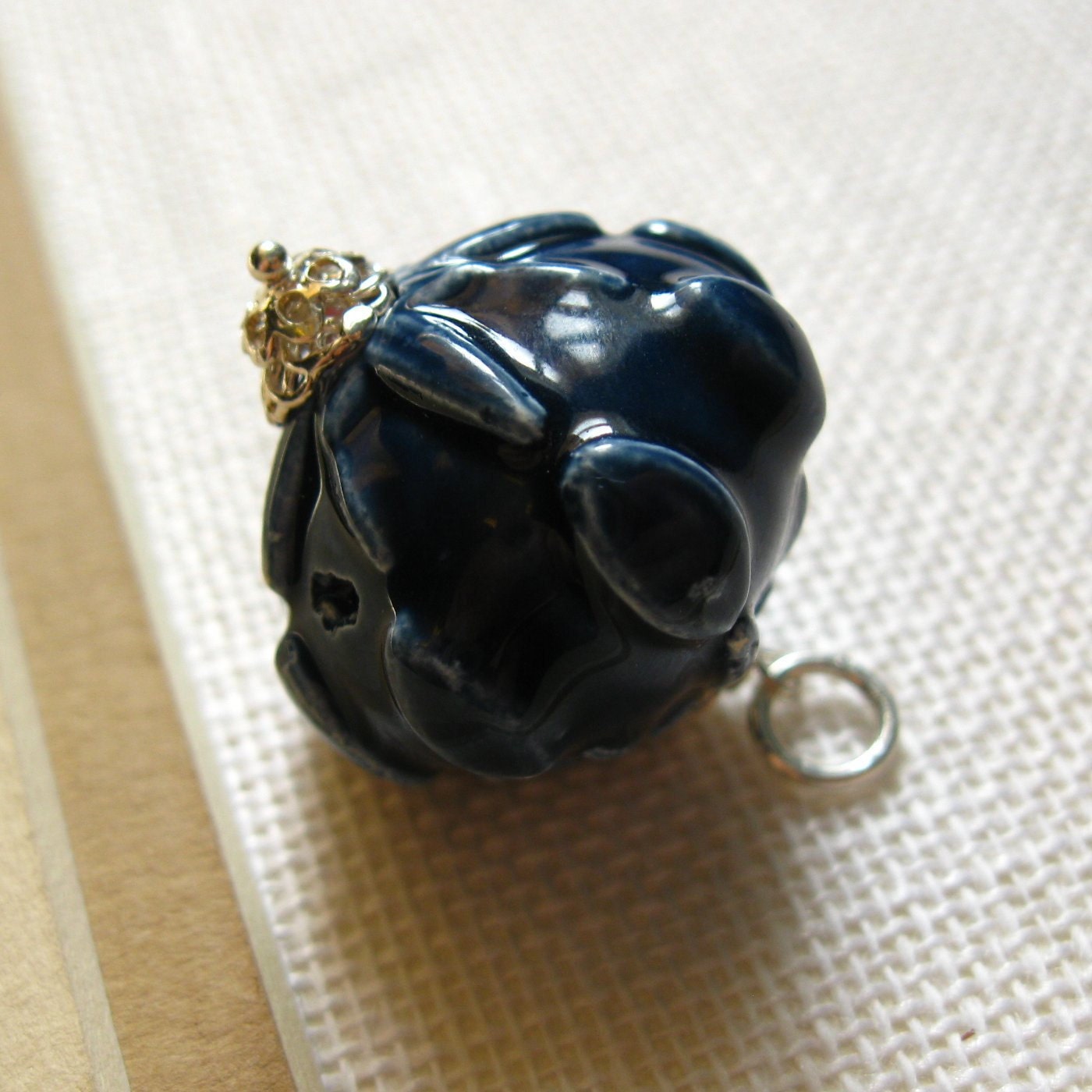 Mothers Day Sale Large Detailed Glazed Ceramic and Sterling Silver Bead Pendant