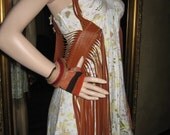 Ladies BOHO Clothing  Fringe Vest, Hand Made Brown Italian Leather, Gold Embroidered Hippie Top