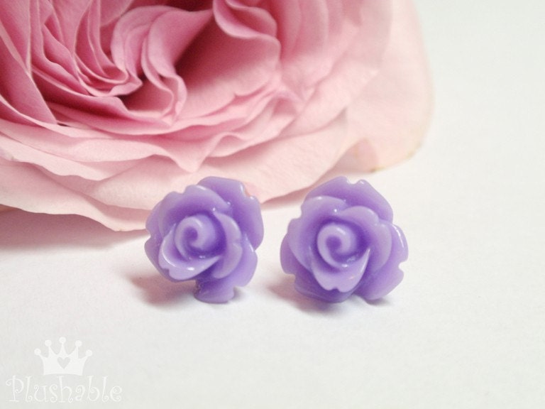 SALE PRICE Romantic rose stud earrings purple