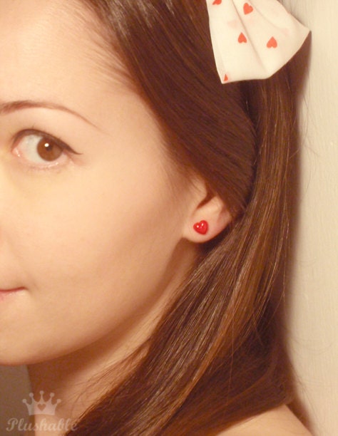Red heart earrings stud earrings Valentines Day