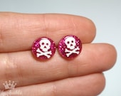 Skull earrings studs - Hot pink
