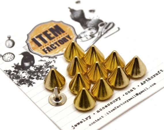 15pcs 8mm Gold CONE SPIKES RIVETS Studs Rockstar look Glam rock LeatherCraft.