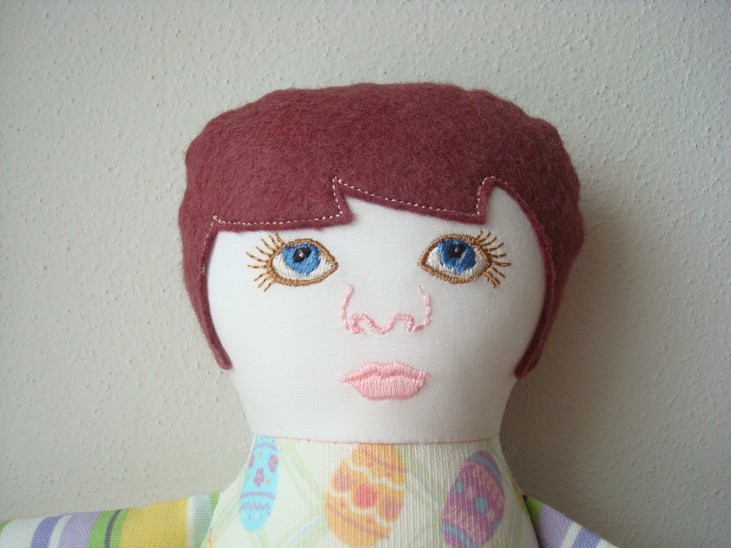 Lizzie Love Easter Doll SPECIAL EDITION Cloth Doll Softie - Easter Egg & Stripe Fabric