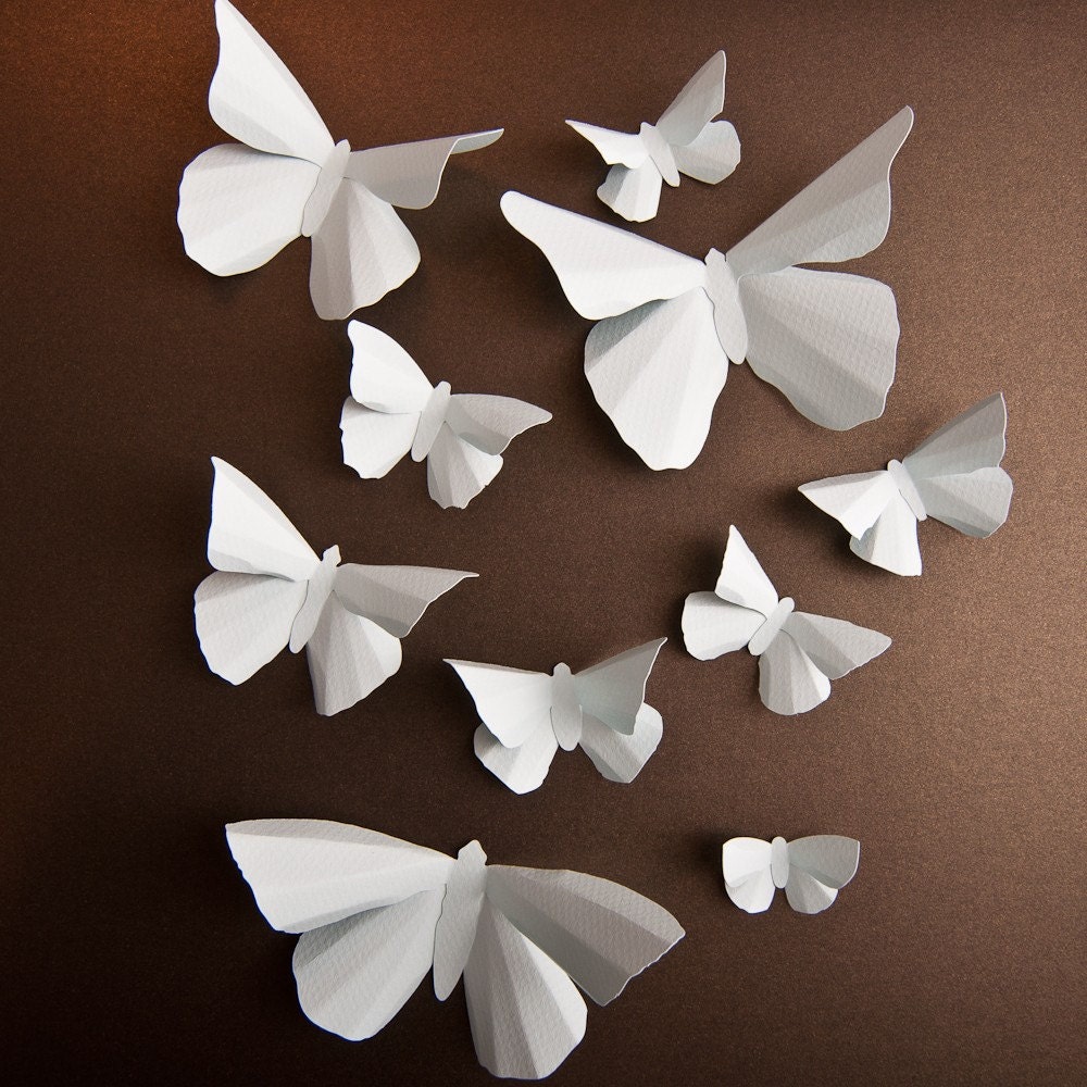 3D Wall Butterflies, 10 Pale Ice Blue Butterfly Silhouettes for Home Art Decor, Nursery, Children's Room